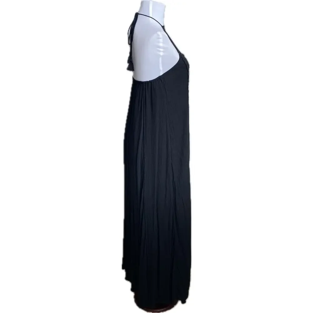 ABERCROMBIE FITCH Y2K Halter Lace Maxi‎ Dress Black XS Oversized Fairy Boho Goth